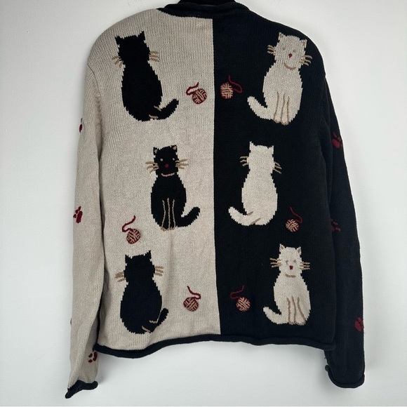Christopher Banks Cardigan Size Large Embroidered Cat Mom Teacher Maximalist - Picture 2 of 12
